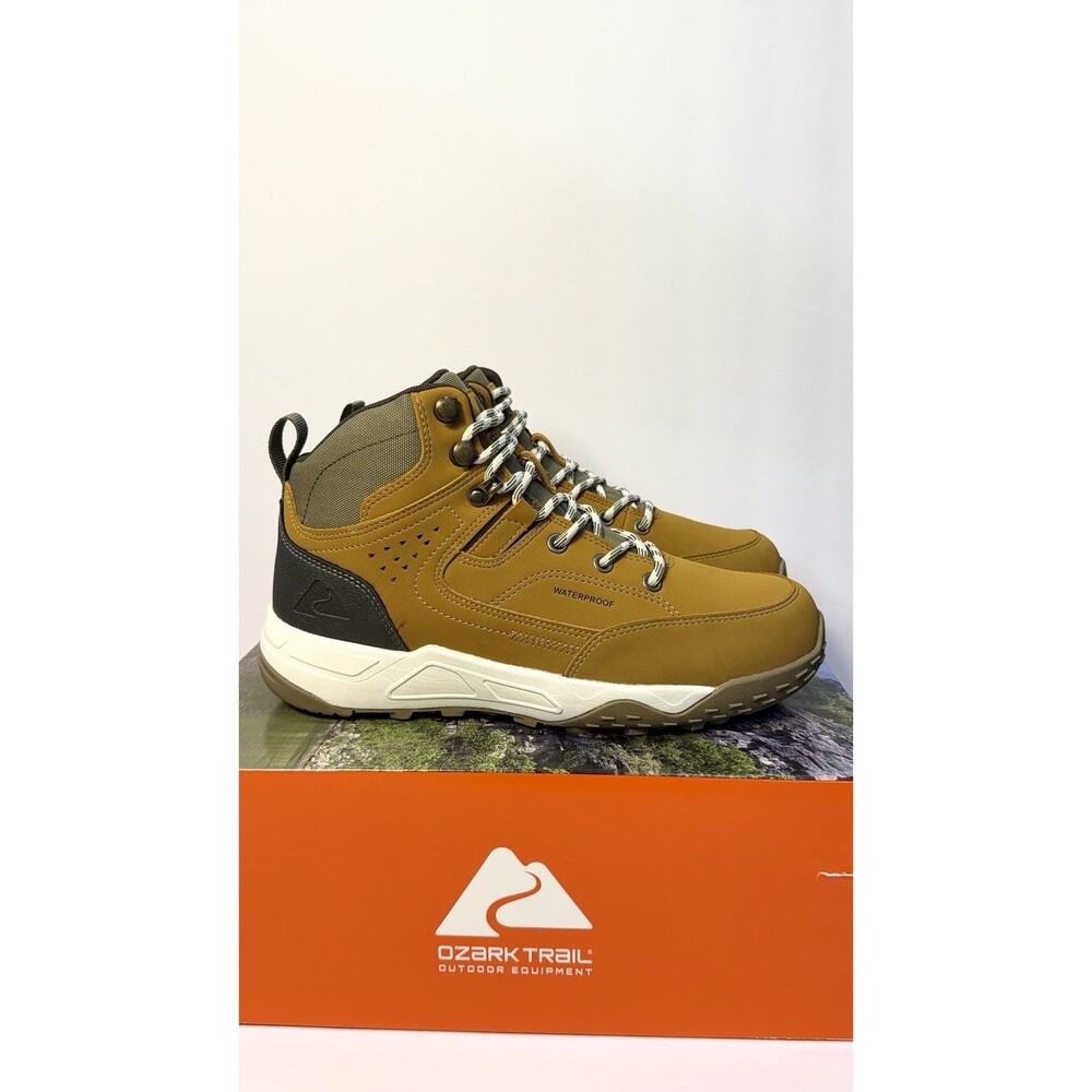 Ozark Trail Men’s Waterproof Hiking Boots Brown Leather Size 7 New
